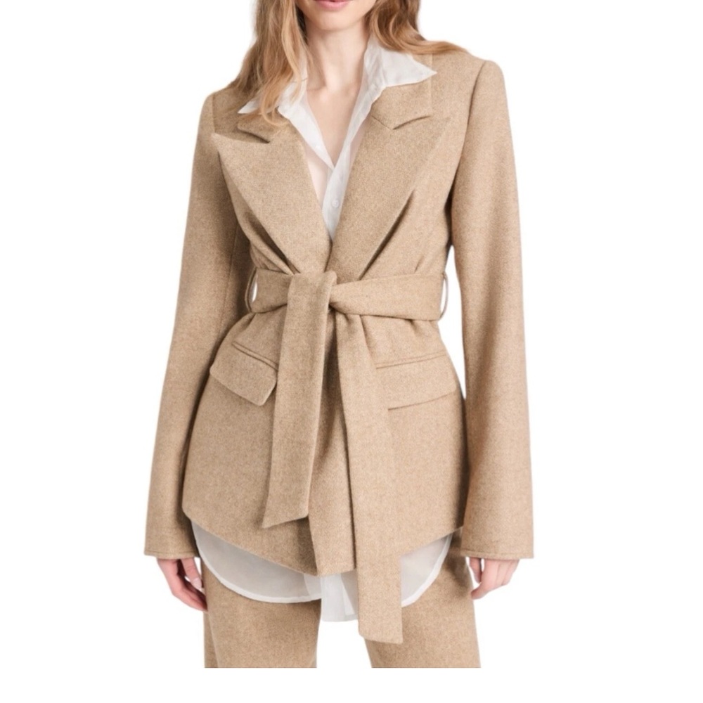 Favorite Daughter NEW Adrienne Belted Blazer Peacoat Jacket Tan Large Wool Blend